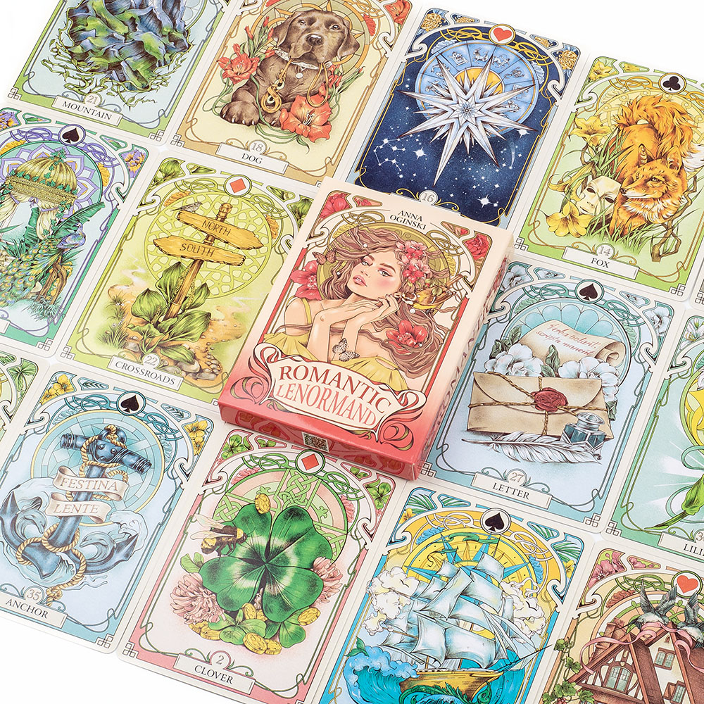 AliExpress Romantic Lenormand Oracle Cards 37 Pcs Deck 10.2x7.2cm English Vision Art Nouveau Floral Motifs for Party Board Playing Games, view 6