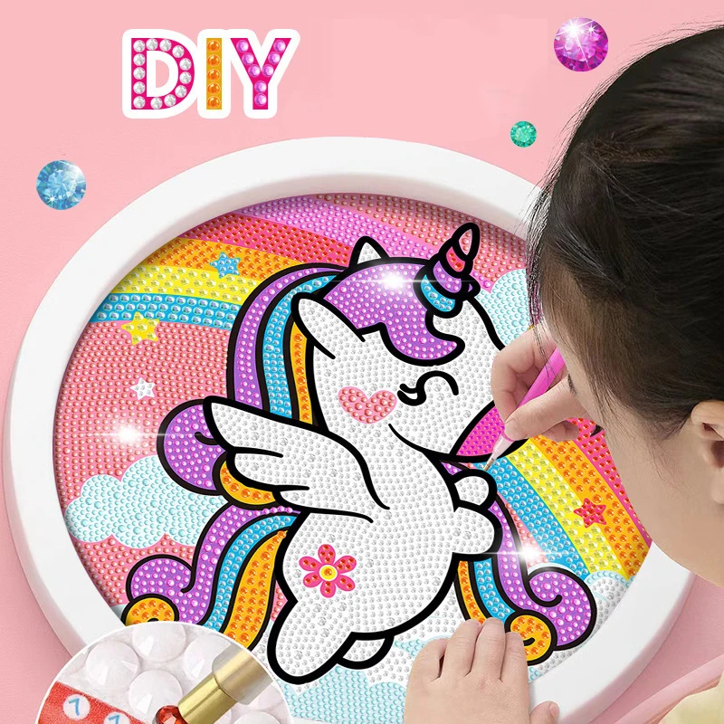 AliExpress Round Frame Unicorn Diamond Painting Kitten Children's Handmade Dinosaur Creative Diamond Stickers Tiger DIY Point Diamond Paint