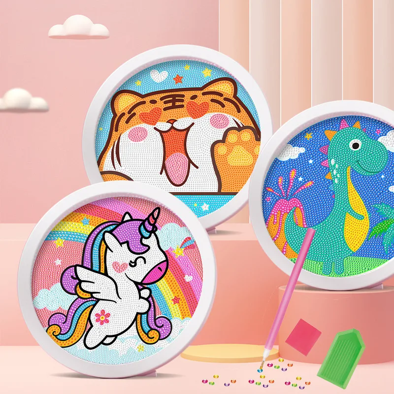 AliExpress Round Frame Unicorn Diamond Painting Kitten Children's Handmade Dinosaur Creative Diamond Stickers Tiger DIY Point Diamond Paint, view 5