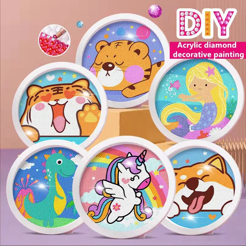 AliExpress Round Frame Unicorn Diamond Painting Kitten Children's Handmade Dinosaur Creative Diamond Stickers Tiger DIY Point Diamond Paint, view 2