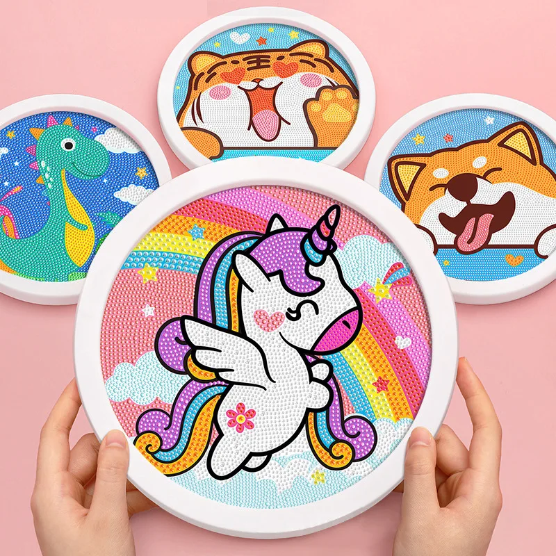AliExpress Round Frame Unicorn Diamond Painting Kitten Children's Handmade Dinosaur Creative Diamond Stickers Tiger DIY Point Diamond Paint, view 4