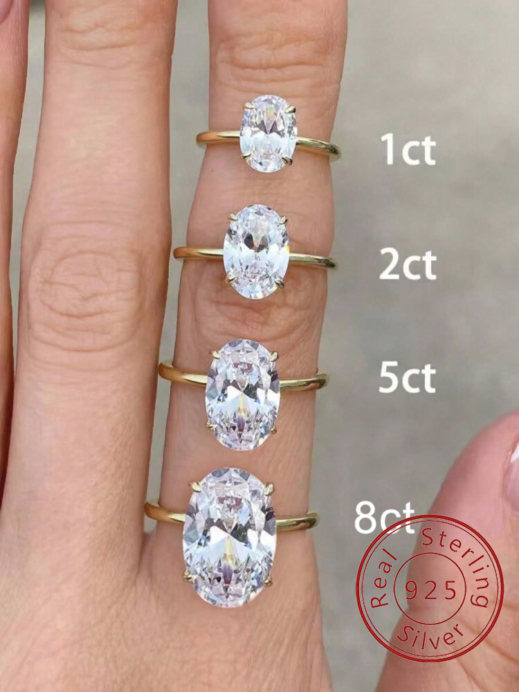 AliExpress ROUSLY 925 Silver Oval Zircon Ring (1-8CT)