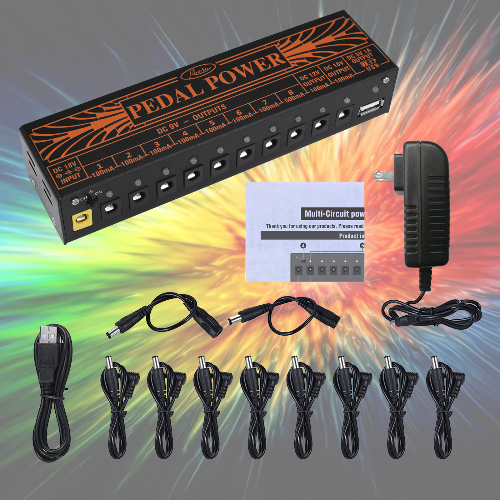 AliExpress Rowin Guitar Pedal Power Supply 10 Isolated DC Output for 9V/12V/18V Effect Pedal with USB Charging Port for iPhone Noise Filter