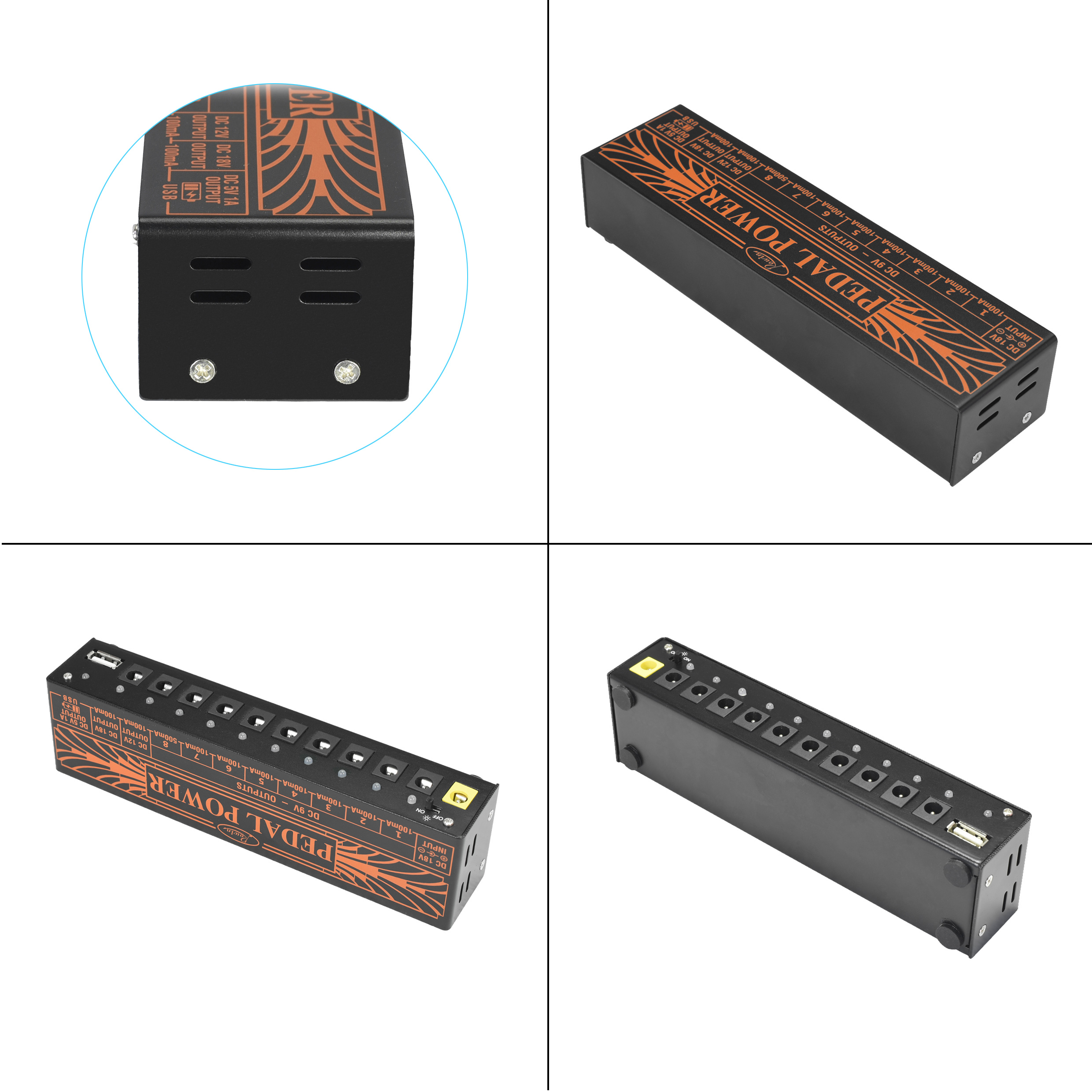 AliExpress Rowin Guitar Pedal Power Supply 10 Isolated DC Output for 9V/12V/18V Effect Pedal with USB Charging Port for iPhone Noise Filter, view 3