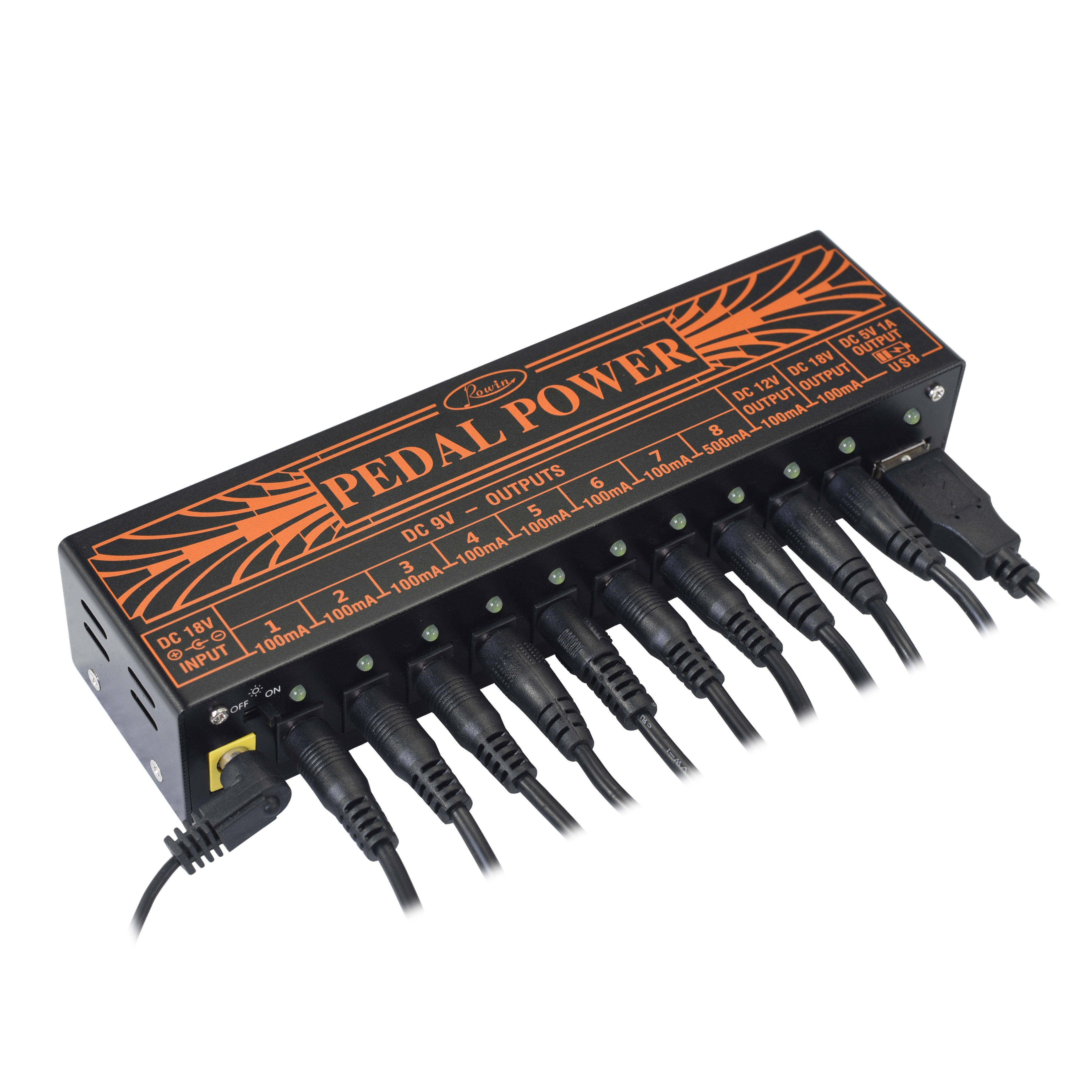 AliExpress Rowin Guitar Pedal Power Supply 10 Isolated DC Output for 9V/12V/18V Effect Pedal with USB Charging Port for iPhone Noise Filter, view 4