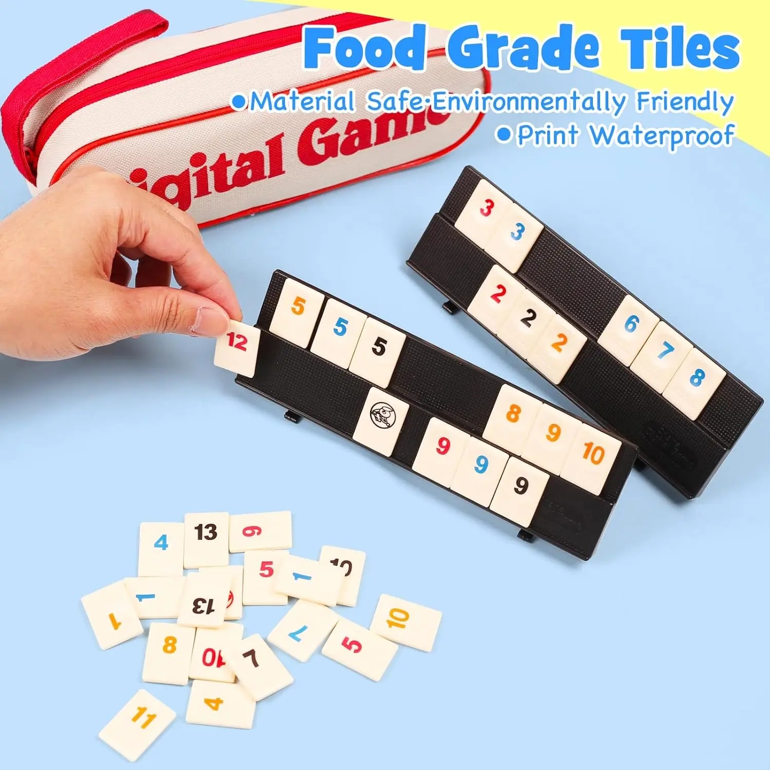 AliExpress Rummy Cube Game with 4 Racks, 106 Rummy Cube Game Set with Portable Case, Rummy Tiles Travel Set for Family Classic Board Games, view 4