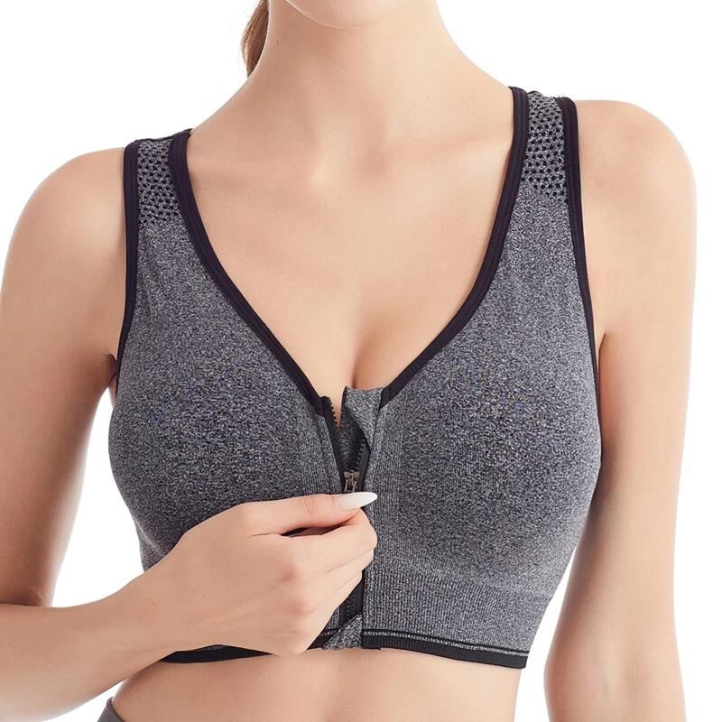 AliExpress Running Fitness Sports Bra Front Zipper Women's Underwear Shockproof without Underwire Bralette Breathable Seamless Brassiere, view 2