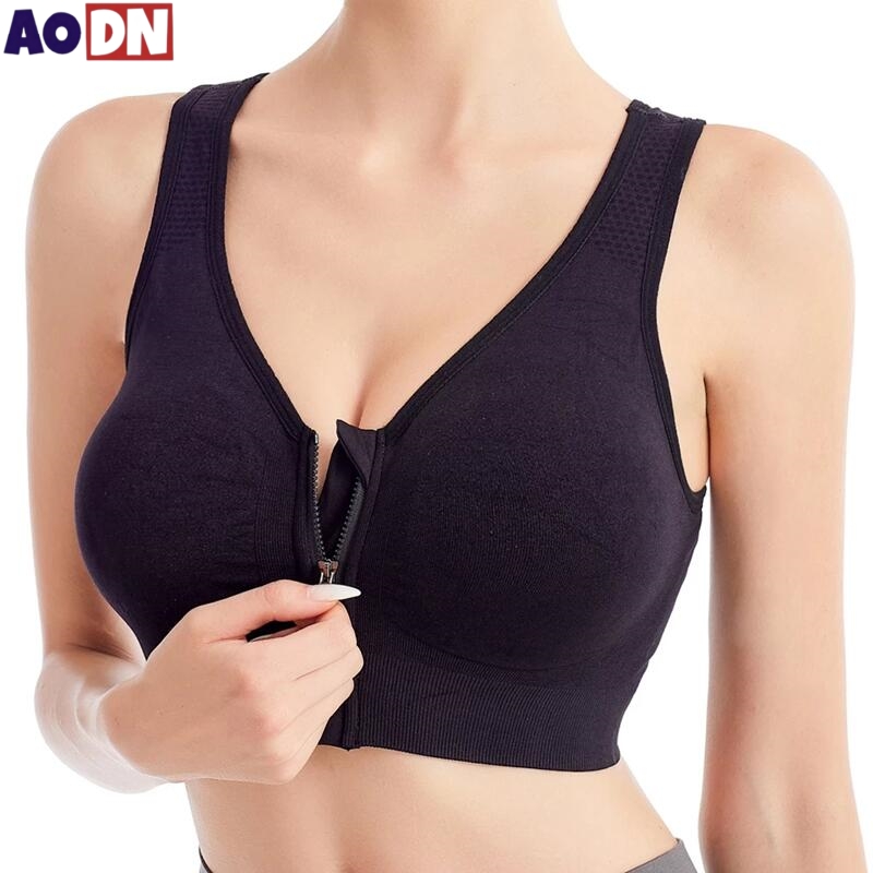 AliExpress Running Fitness Sports Bra Front Zipper Women's Underwear Shockproof without Underwire Bralette Breathable Seamless Brassiere, view 4