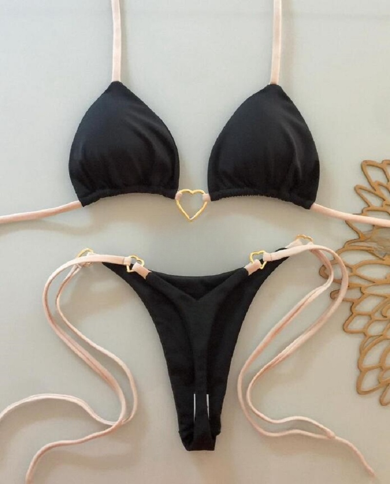 AliExpress RUOTONSEPT Sexy Halter Solid color Bikini Set Women's Swimsuit Two-piece Triangle Thong Swimwear Bathing Suit Brazilian Biquinis, view 3