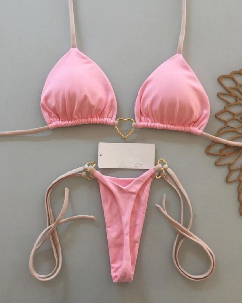 AliExpress RUOTONSEPT Sexy Halter Solid color Bikini Set Women's Swimsuit Two-piece Triangle Thong Swimwear Bathing Suit Brazilian Biquinis, view 4