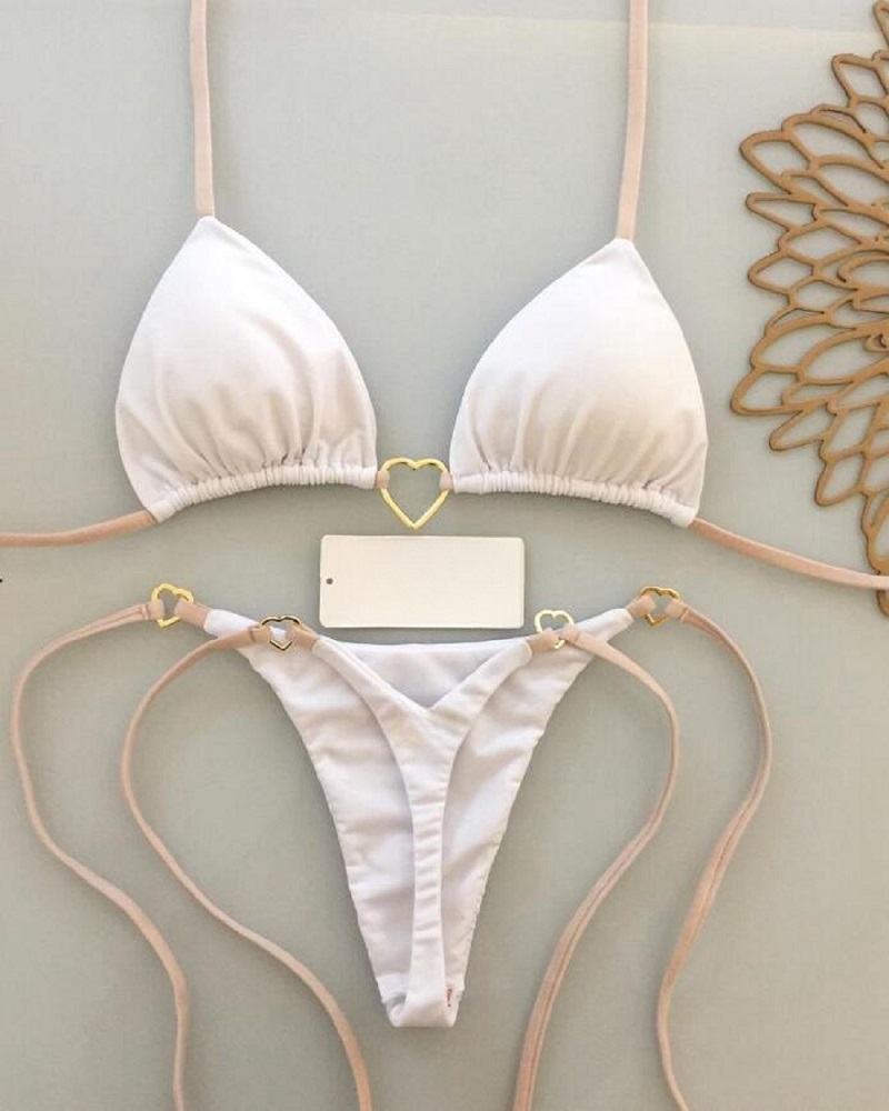AliExpress RUOTONSEPT Sexy Halter Solid color Bikini Set Women's Swimsuit Two-piece Triangle Thong Swimwear Bathing Suit Brazilian Biquinis, view 5