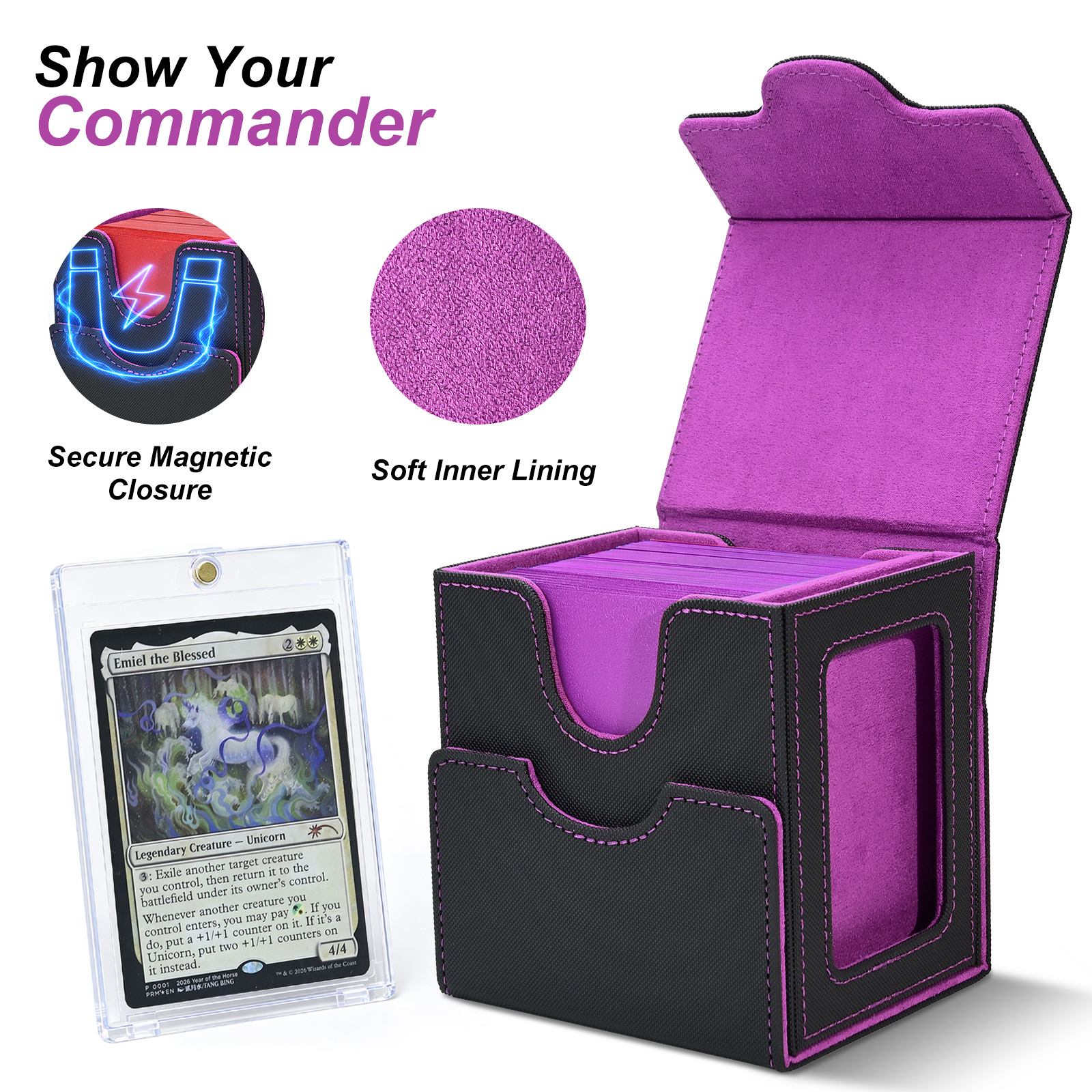 AliExpress Ryshepro Commander Deck Box with Display Window for MTG Fits 100+ Double-Sleeved Cards Magnetic Card Storage Box for TCG PTCG, view 4