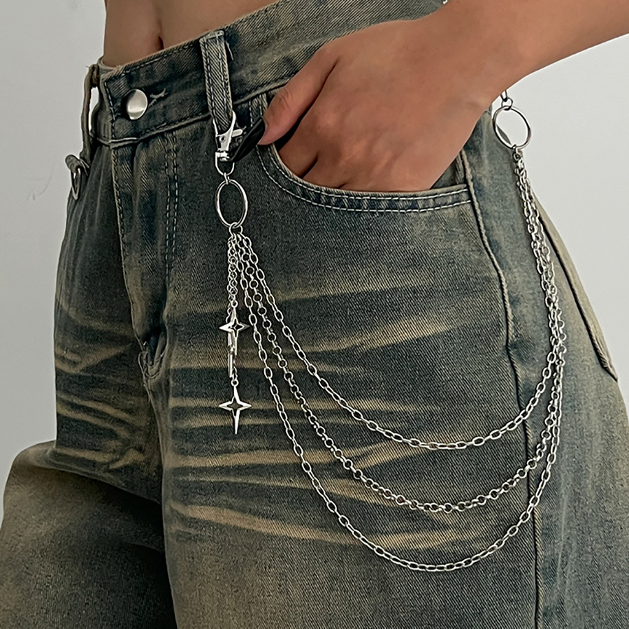 AliExpress Salircon Punk Multilayer Metal Star Pendant Pant Chain Hip Hop Waist keychain Jeans Chain Women Trendy Jewelry Accessories Gifts