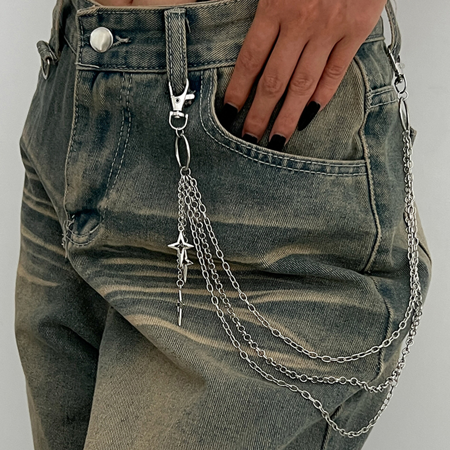 AliExpress Salircon Punk Multilayer Metal Star Pendant Pant Chain Hip Hop Waist keychain Jeans Chain Women Trendy Jewelry Accessories Gifts, view 3