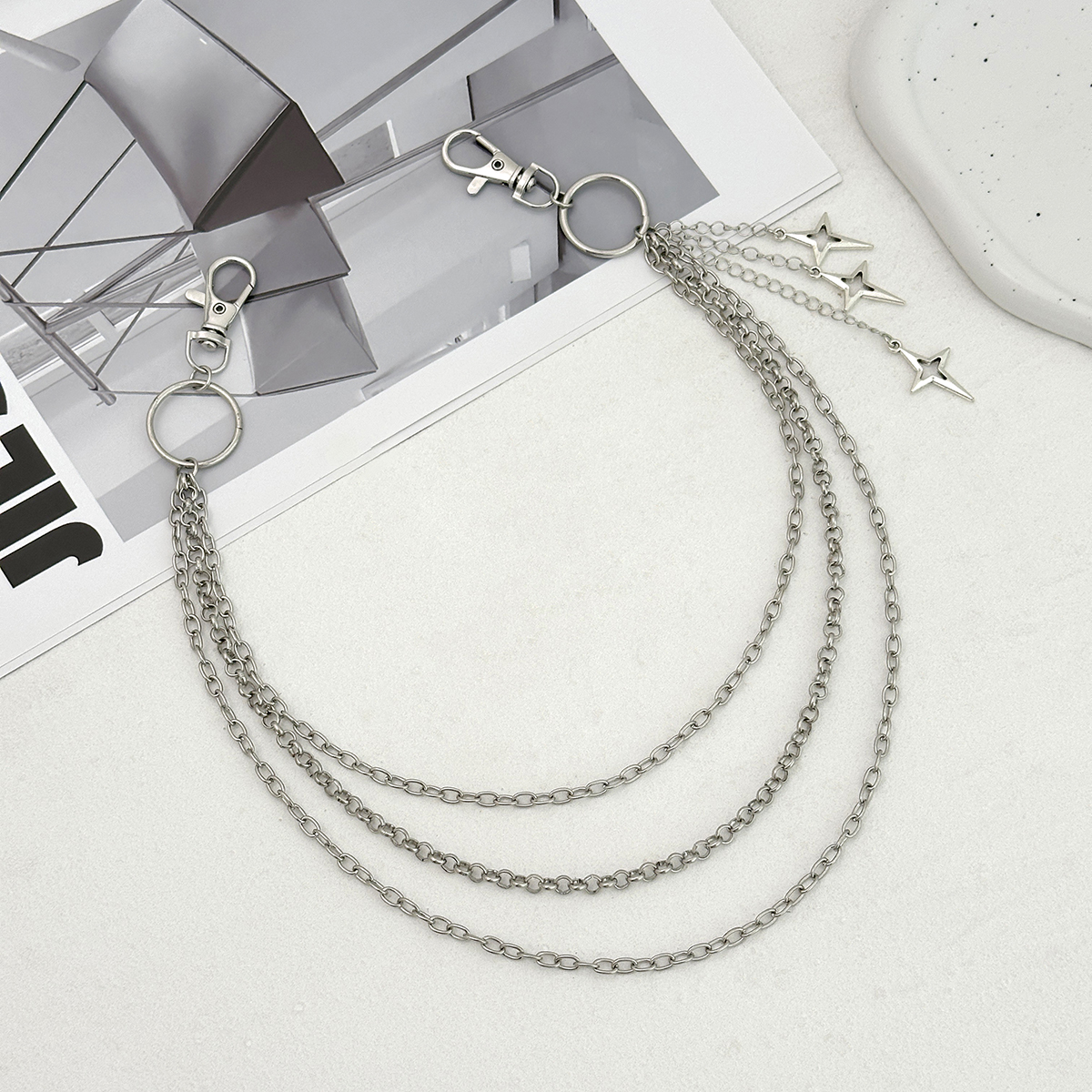 AliExpress Salircon Punk Multilayer Metal Star Pendant Pant Chain Hip Hop Waist keychain Jeans Chain Women Trendy Jewelry Accessories Gifts, view 4