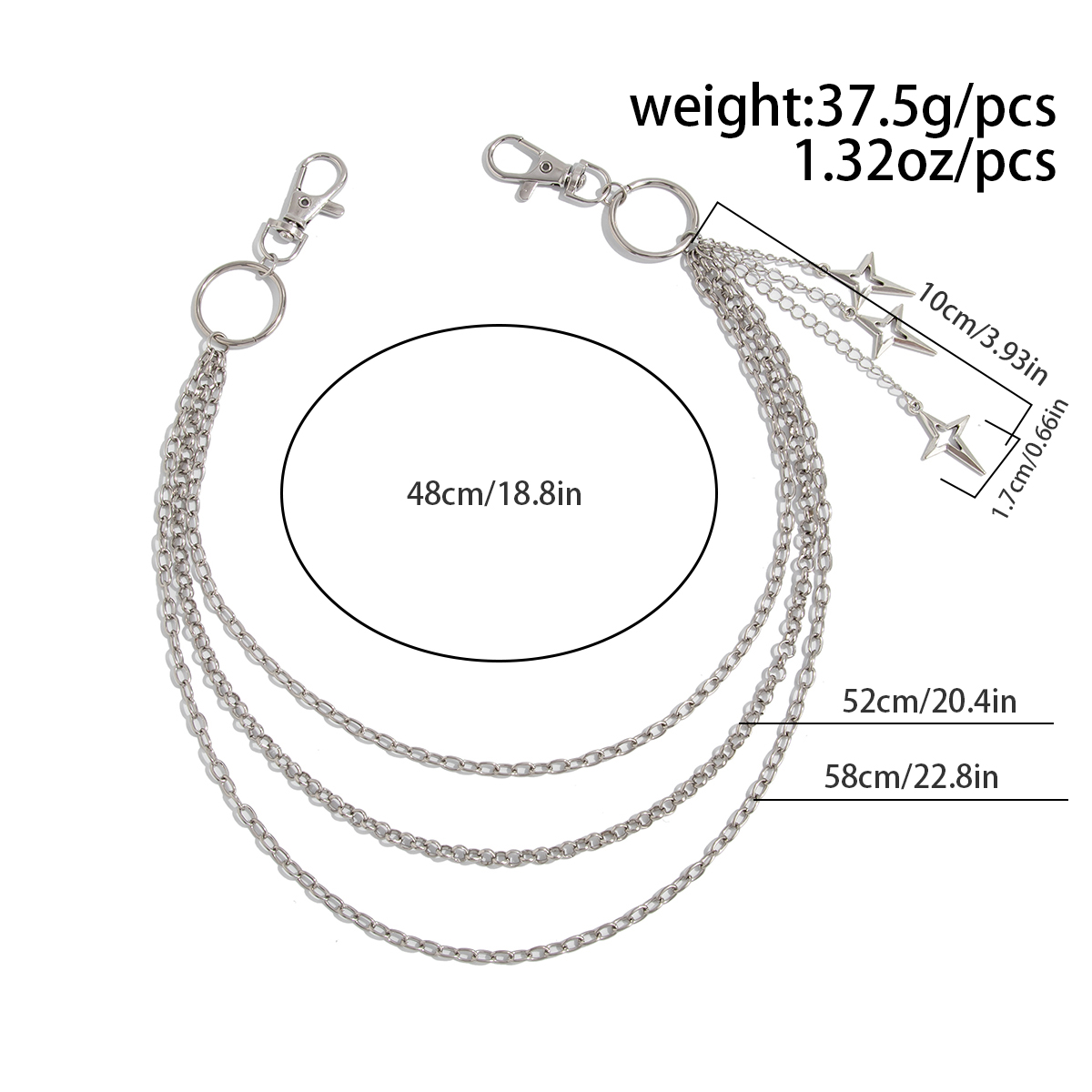 AliExpress Salircon Punk Multilayer Metal Star Pendant Pant Chain Hip Hop Waist keychain Jeans Chain Women Trendy Jewelry Accessories Gifts, view 6