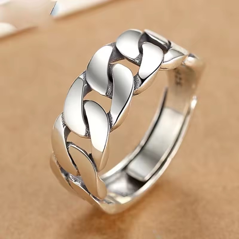 AliExpress Sam Panda 925 Silver Adjustable Open Chain Ring, view 2