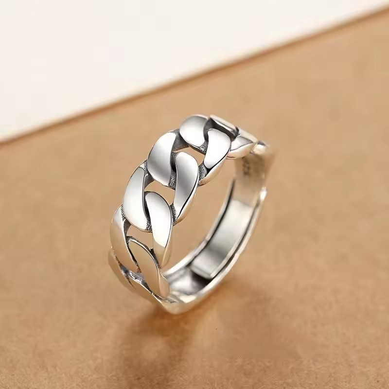 AliExpress Sam Panda 925 Silver Adjustable Open Chain Ring, view 3