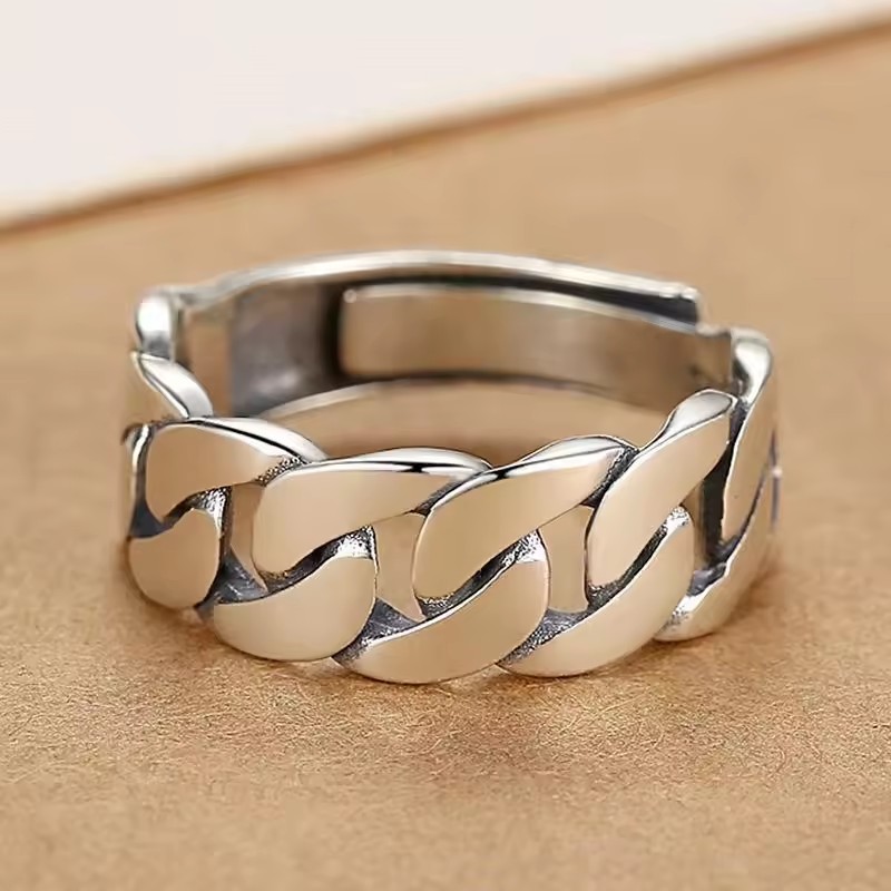 AliExpress Sam Panda 925 Silver Adjustable Open Chain Ring, view 4