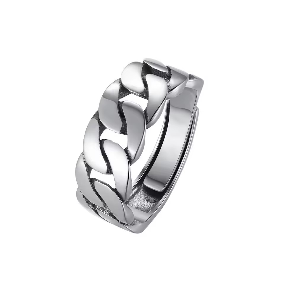 AliExpress Sam Panda 925 Silver Adjustable Open Chain Ring, view 5