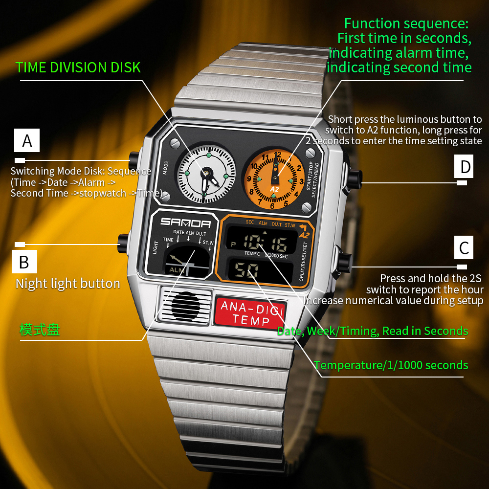 AliExpress SANDA Men's Digital Steel Band Sports Watch, view 4