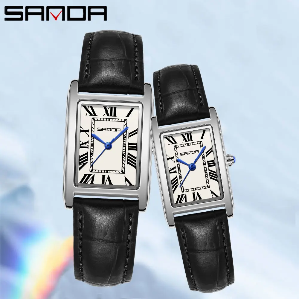 AliExpress SANDA Tank-Style Leather Strap Couple Quartz Watch