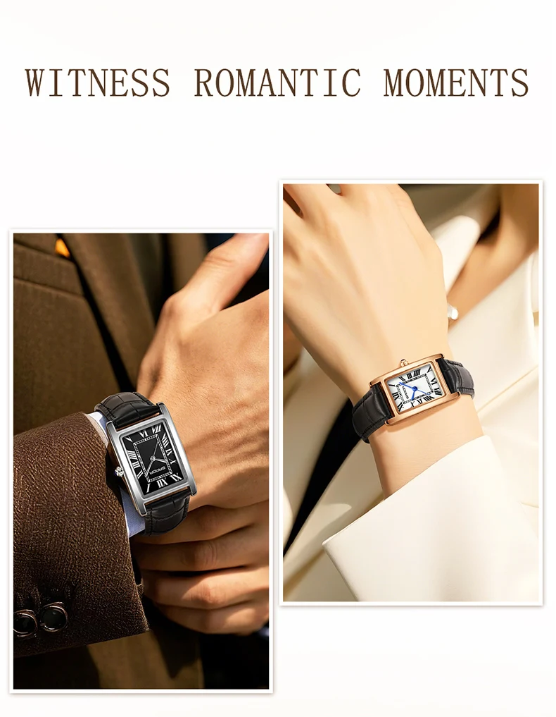 AliExpress SANDA Tank-Style Leather Strap Couple Quartz Watch, view 4