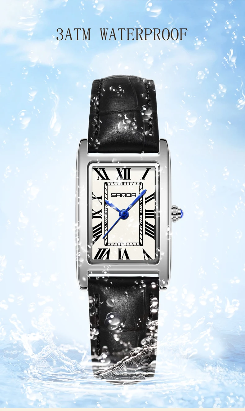 AliExpress SANDA Tank-Style Leather Strap Couple Quartz Watch, view 5