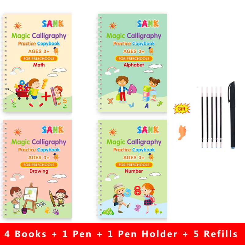 AliExpress Sank Magic Practice Copybook Pen Preschools Kids Calligraphy English Verison Free Wiping Children Reusable Writing Book, view 6