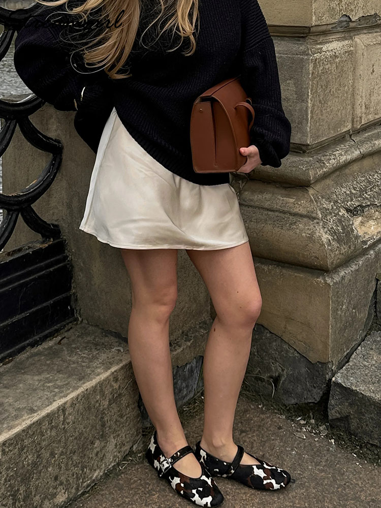 AliExpress Satin Mini Skirts Women Summer Beige Silk Short Skirt For Woman Drawstring High Waist Black Satin Skirt A Line Women Short 2026, view 5