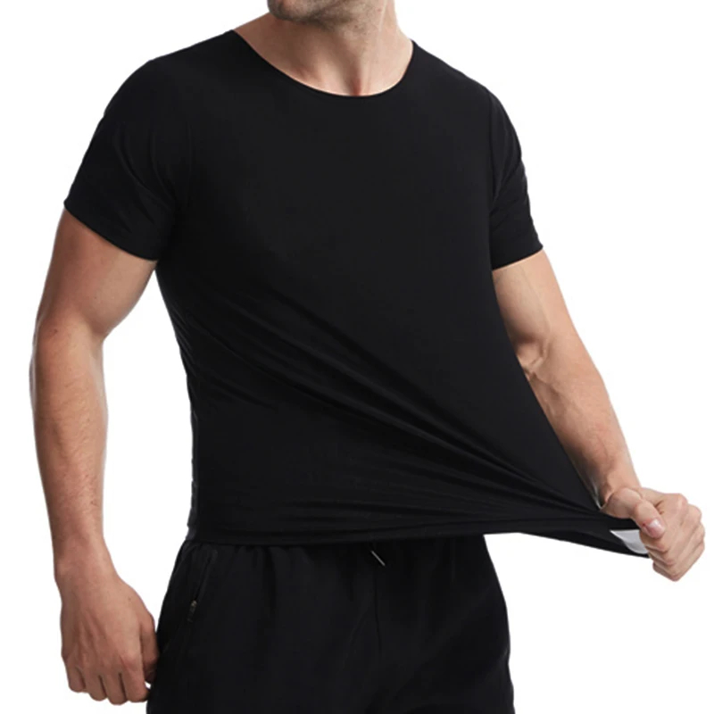 AliExpress Sauna Sweat Shirt for Men Short Sleeves Body Shaper Gym Exercise Fitness Top Shapewear Sauna Sweat T-Shirt Waist Slimming Tops, view 2