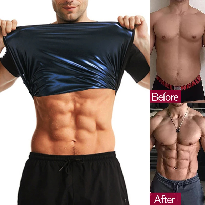 AliExpress Sauna Sweat Shirt for Men Short Sleeves Body Shaper Gym Exercise Fitness Top Shapewear Sauna Sweat T-Shirt Waist Slimming Tops, view 3