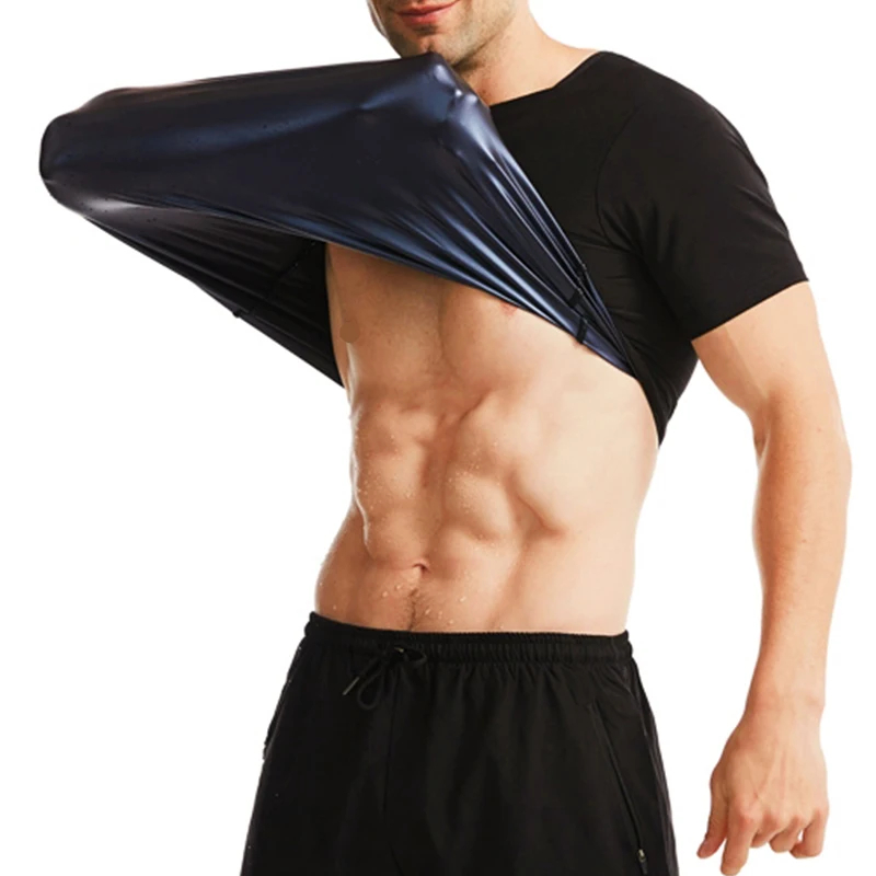 AliExpress Sauna Sweat Shirt for Men Short Sleeves Body Shaper Gym Exercise Fitness Top Shapewear Sauna Sweat T-Shirt Waist Slimming Tops, view 6