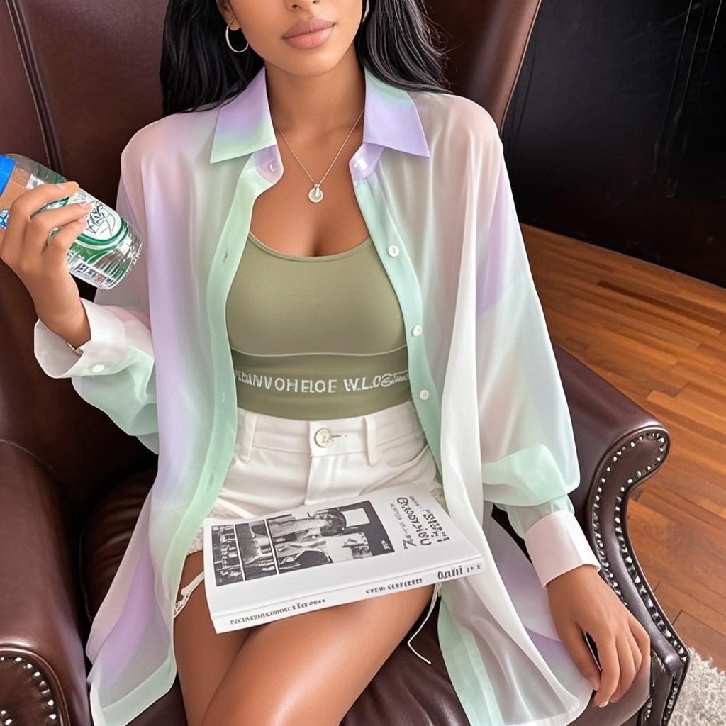 AliExpress See-through Irregular Gradient Rainbow Long Sleeved Shirt And Blouses Thin For Women Clothes Loose Top Pink Casual Fashion Trend, view 4