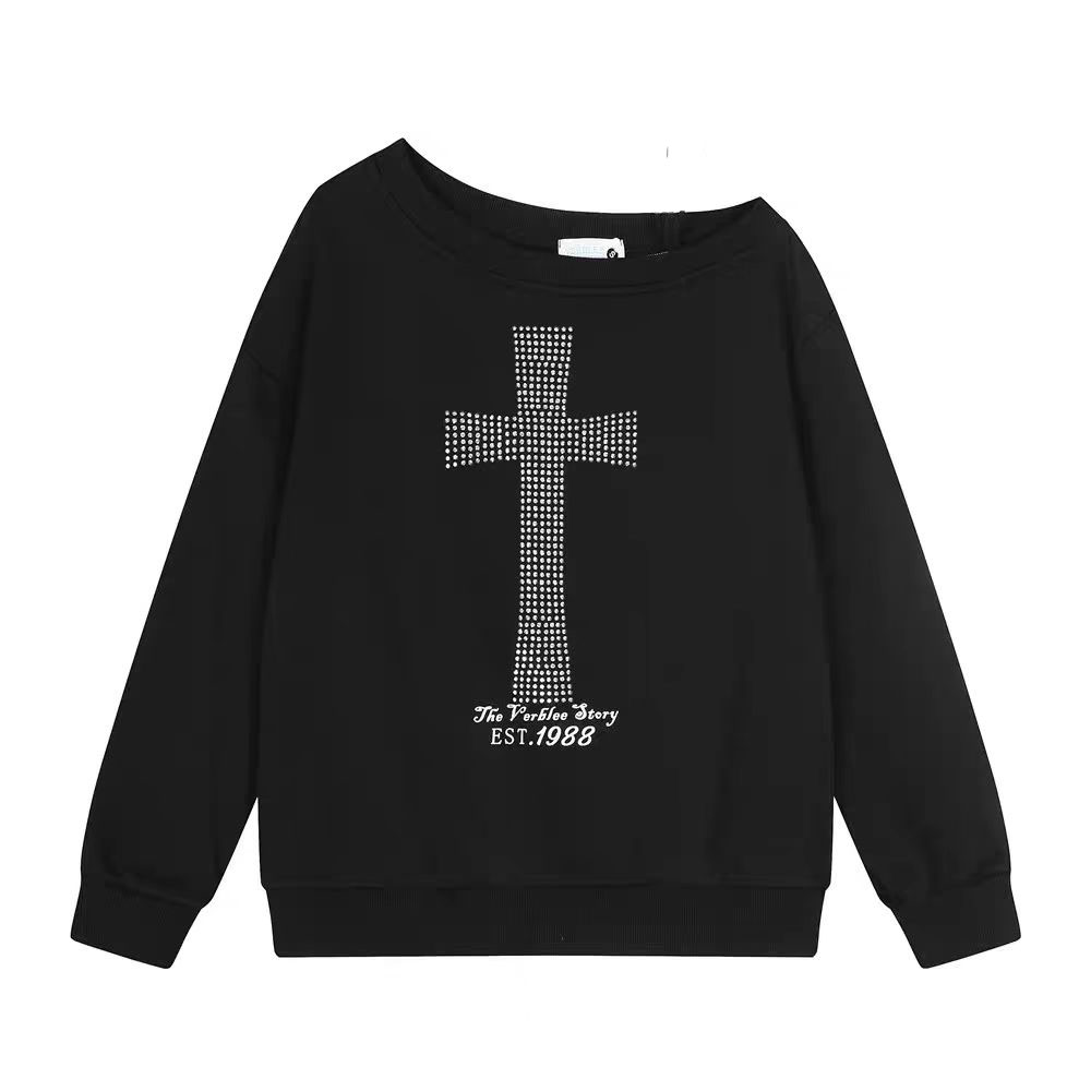 AliExpress Seeslim Cross One-shoulder Graphic Hoodies Long Sleeve Black Women's Sweatshirts Harajuku Grunge 2000s Clothes Y2k Autumn Tops, view 6
