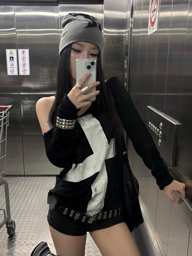AliExpress Seeslim Print Cross Graphic T Shirts Woman Long Sleeve Blck Goth Autumn Spring Tops Tees Female Clothing 2000s Clothes Y2k Chic, view 3