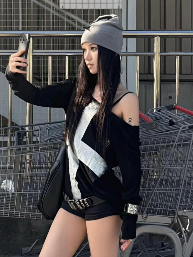 AliExpress Seeslim Print Cross Graphic T Shirts Woman Long Sleeve Blck Goth Autumn Spring Tops Tees Female Clothing 2000s Clothes Y2k Chic, view 6