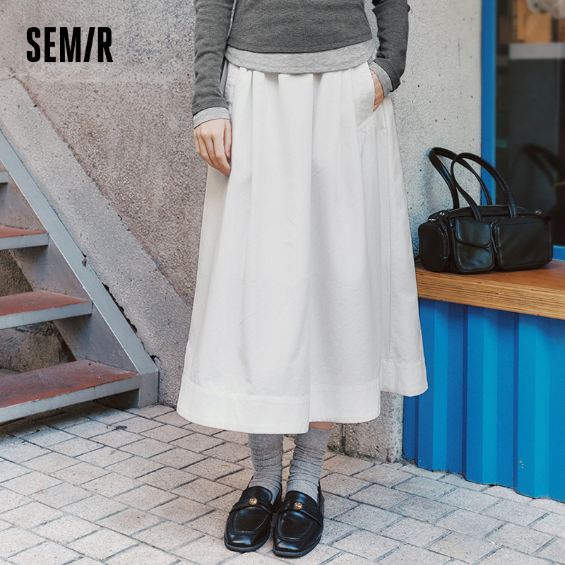 AliExpress Semir Skirt Women 2025 New Spring Elastic Waist Solid Color Versatile Spring New Version Hip-covering A-line Umbrella Skirt, view 2