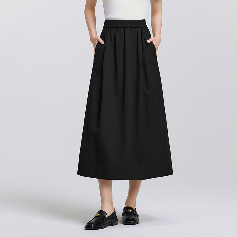 AliExpress Semir Skirt Women 2025 New Spring Elastic Waist Solid Color Versatile Spring New Version Hip-covering A-line Umbrella Skirt, view 4
