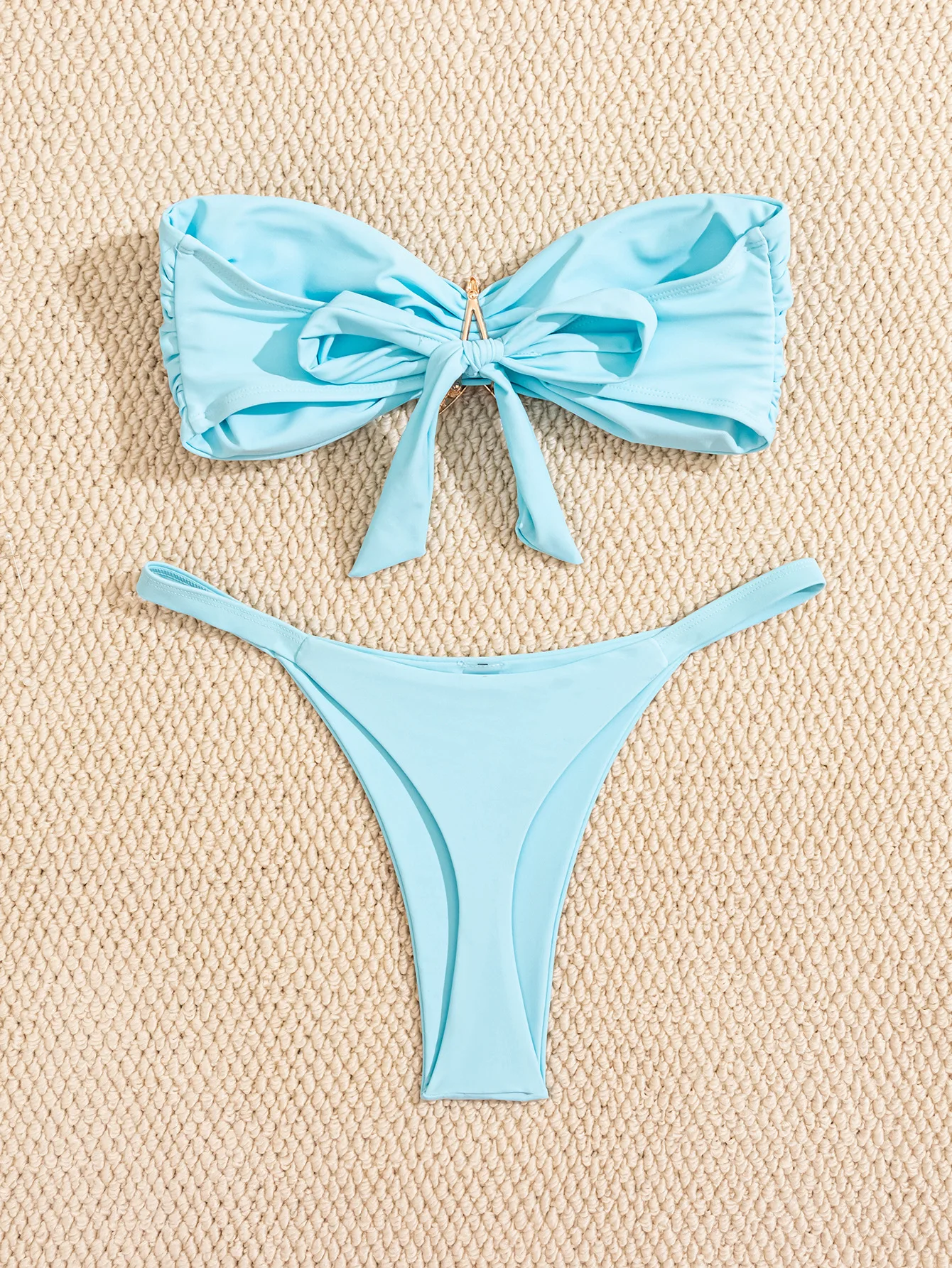 AliExpress Sexy Bandeau Bikini Set 2026 Women Sky Blue Starfish Ornament Push Up Thong Swimsuit Brazilian Beach Bathing Suit Micro Swimwear, view 4