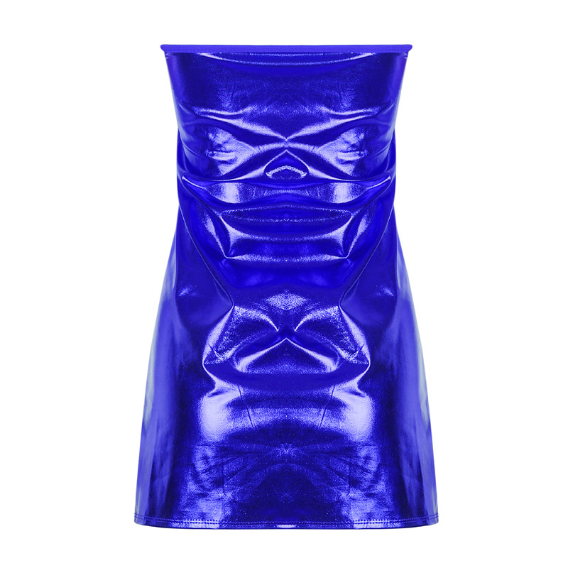 AliExpress Sexy Dresses Women PU Solid Color Dress Clubwear Imitation Leather Chest Wrap Dress Slieeveless Short Skirt For Ladies, view 5