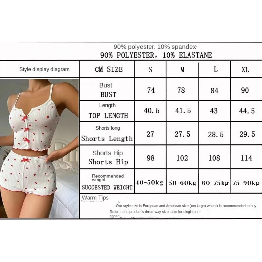 AliExpress Sexy Heart Print Pajama Set for Women Sleepwear Silk Stain V-Neck Sleeveless Casual Cami Top and Shorts Sets Loungewear, view 6