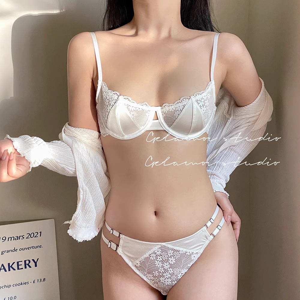 AliExpress Sexy Hot Bra for Women Half Cup Ultra-thin Lace Large Breasts Show Small Chest Anti-sagging Bra Set Lencerias Sexy Underwear, view 3