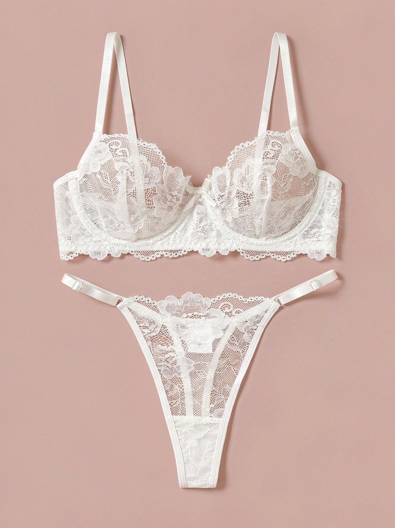 AliExpress Sexy Lace Floral Underwear Set Women's Ultra-Thin Bra Set 2-Piece Bra And Panties Combo for Ladies