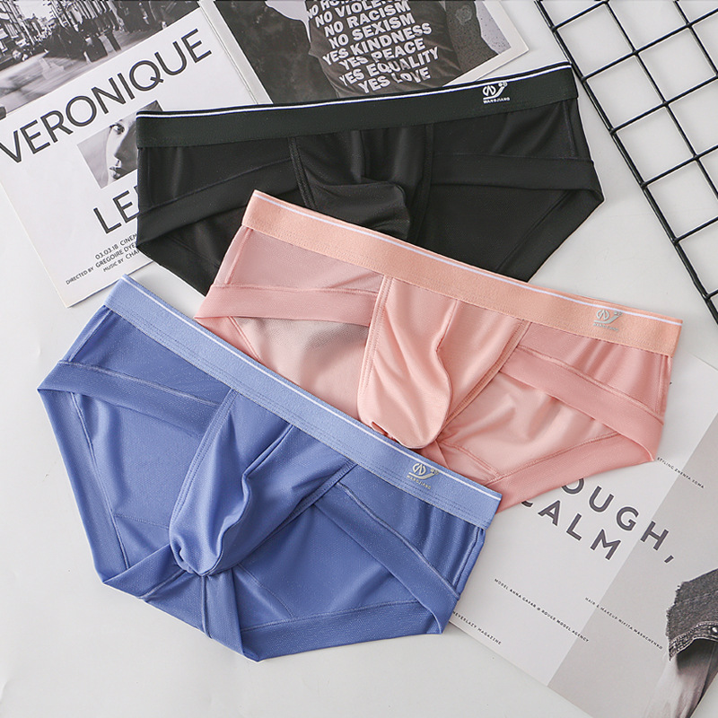 AliExpress Sexy Men's boxer Ice screen hole cueca large convex breathable quick dry men's boxers solid color underpants men underwear new