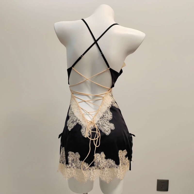 AliExpress Sexy Pajamas for Women Nightwear Ice Silk Lace Beautiful Back Suspender Pajama Night Dress Elegant Strap Sweet Nightgown 2025