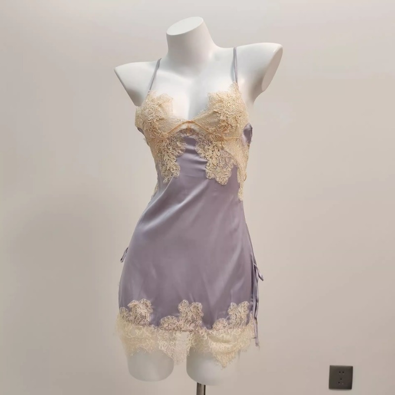 AliExpress Sexy Pajamas for Women Nightwear Ice Silk Lace Beautiful Back Suspender Pajama Night Dress Elegant Strap Sweet Nightgown 2025, view 4