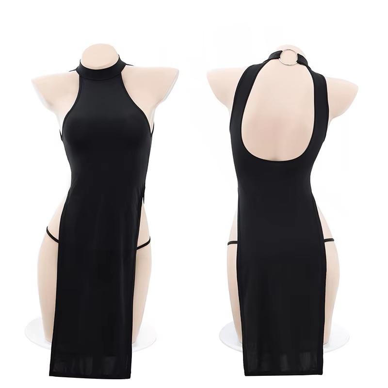 AliExpress Sexy, Sexy women's side slit dress, sleeveless hip tight dress, exotic turtleneck dress, tight dress, street disco black dress