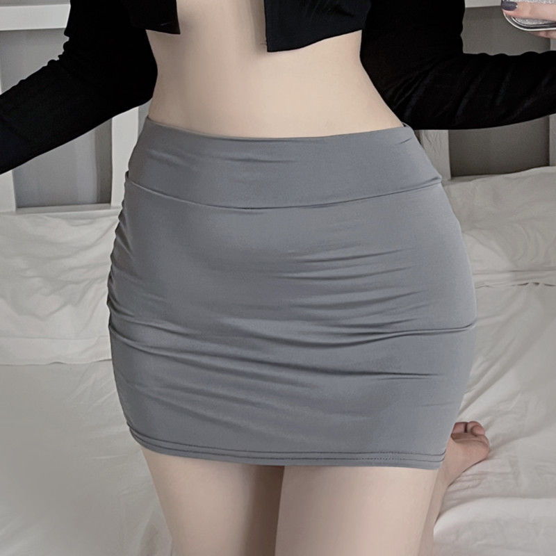 AliExpress Sexy Thin Skinny Mini Skirt Without Lining Solid Color Low-rise See-through Hip Lifting Short Skirt Women Clubwear, view 2