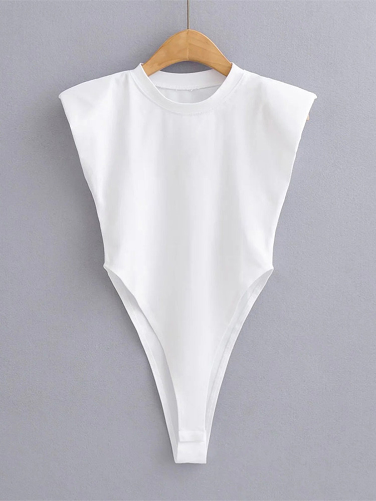 AliExpress Sexy tops women Summer one-pieces bodycon bodysuit padded shoulder bodysuit black sleeveless body suits for women white, view 2